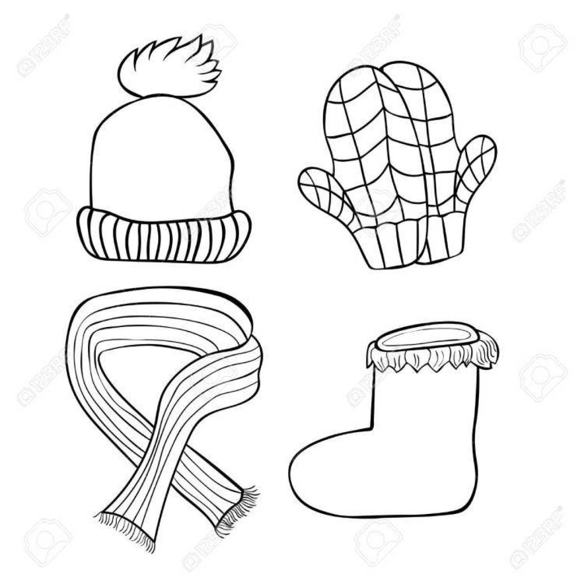 Colourful hat and mittens coloring page