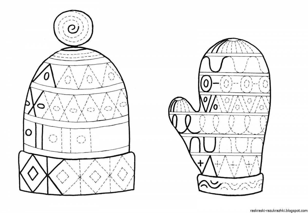 Fancy hat and mittens coloring page