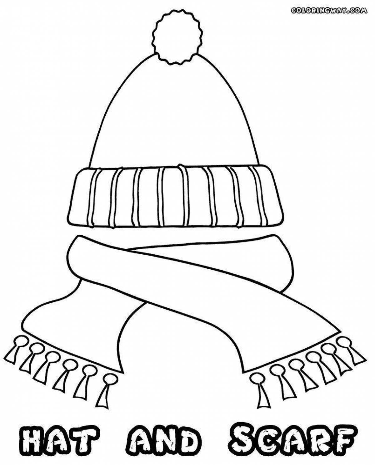 Coloring book warm hat and mittens