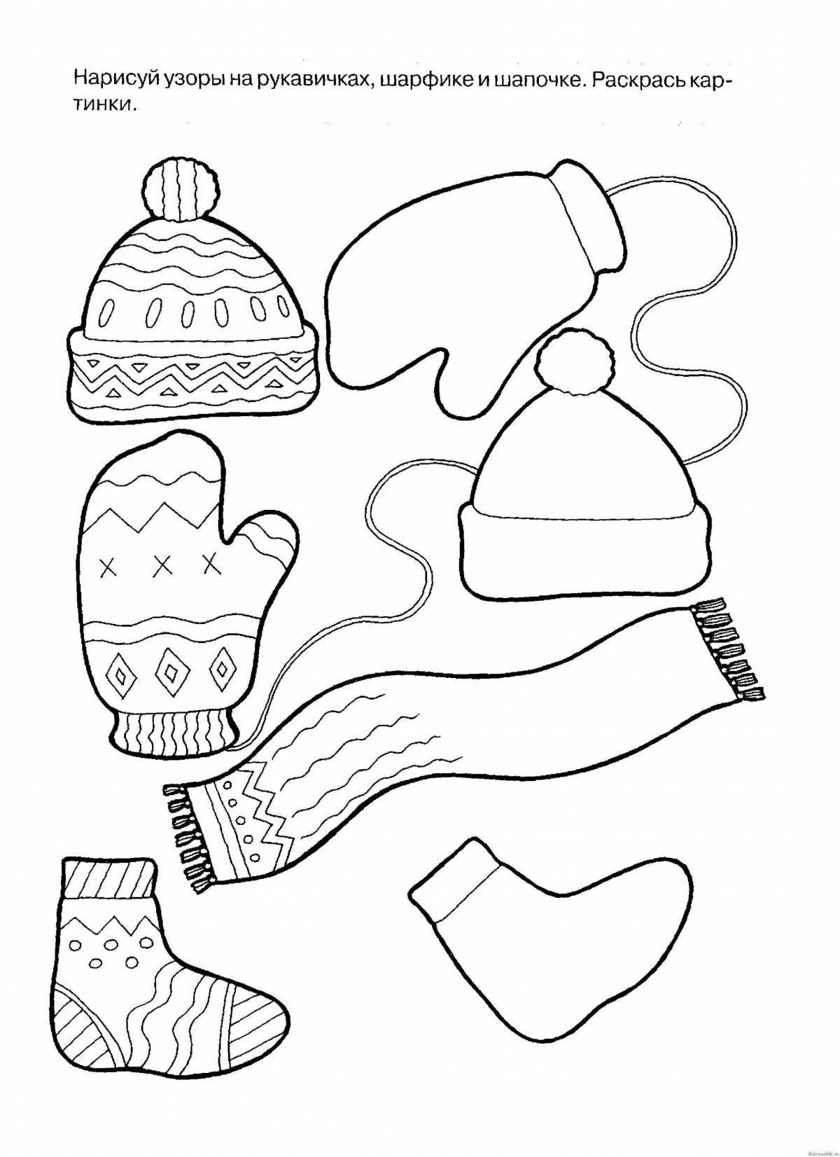Coloring funny hat and mittens