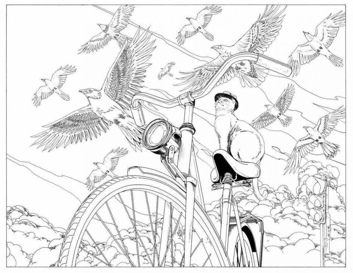 Adventurous coloring around the world on a bike