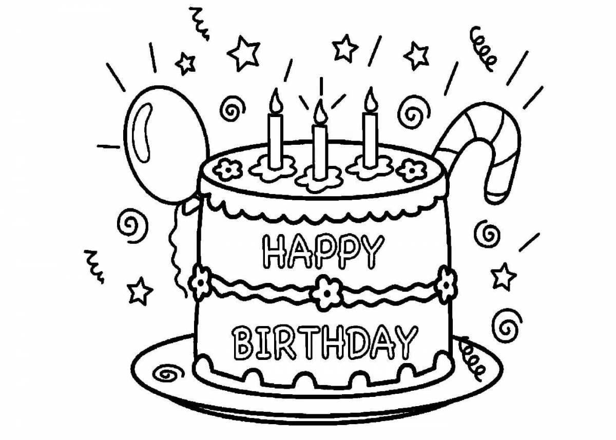 Coloring page for happy birthday cake