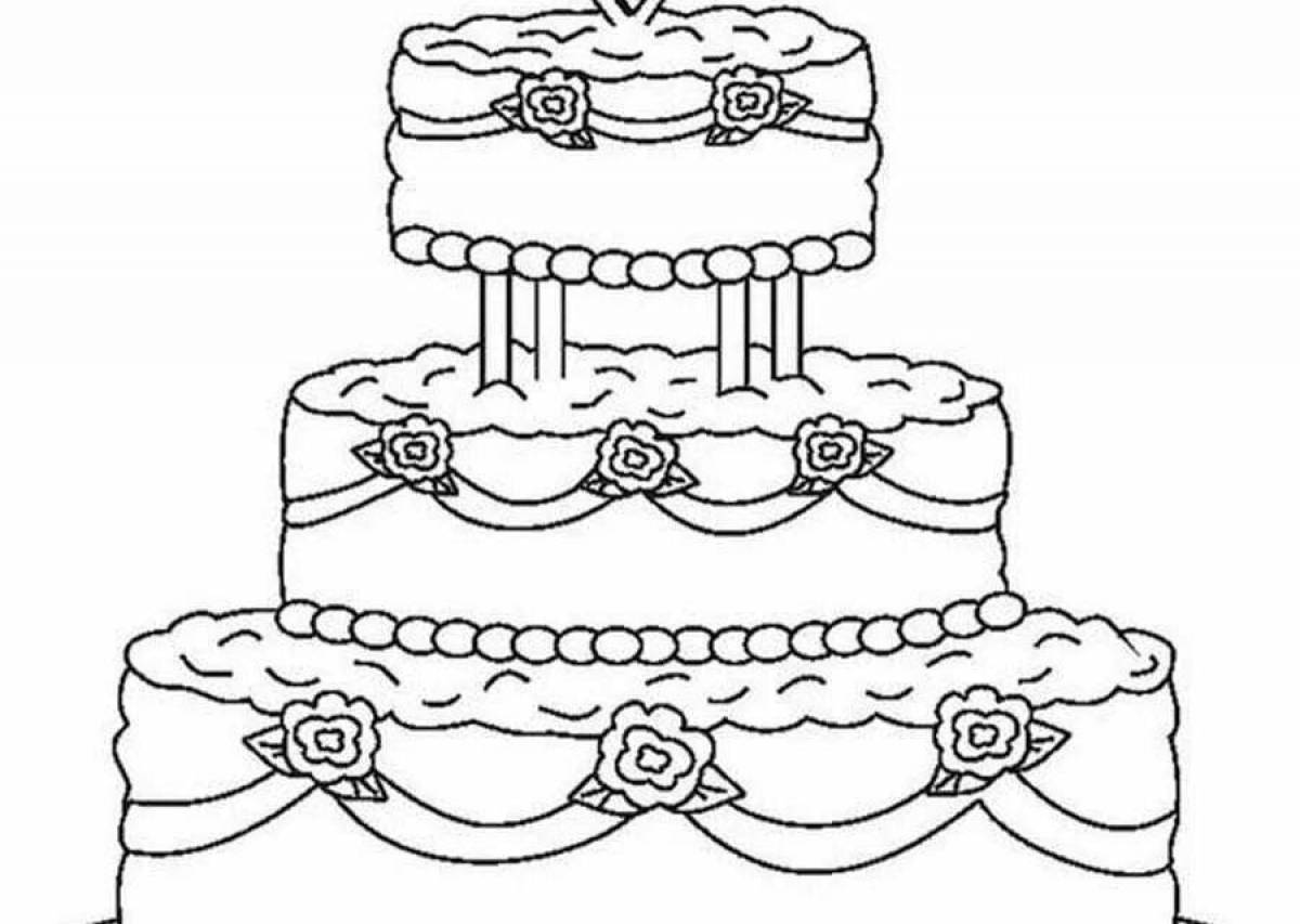 Восхитительный торт ко дню рождения раскраски