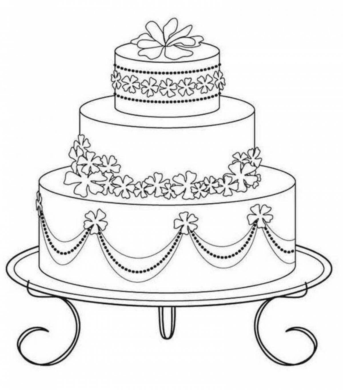 Colourful birthday cake coloring page