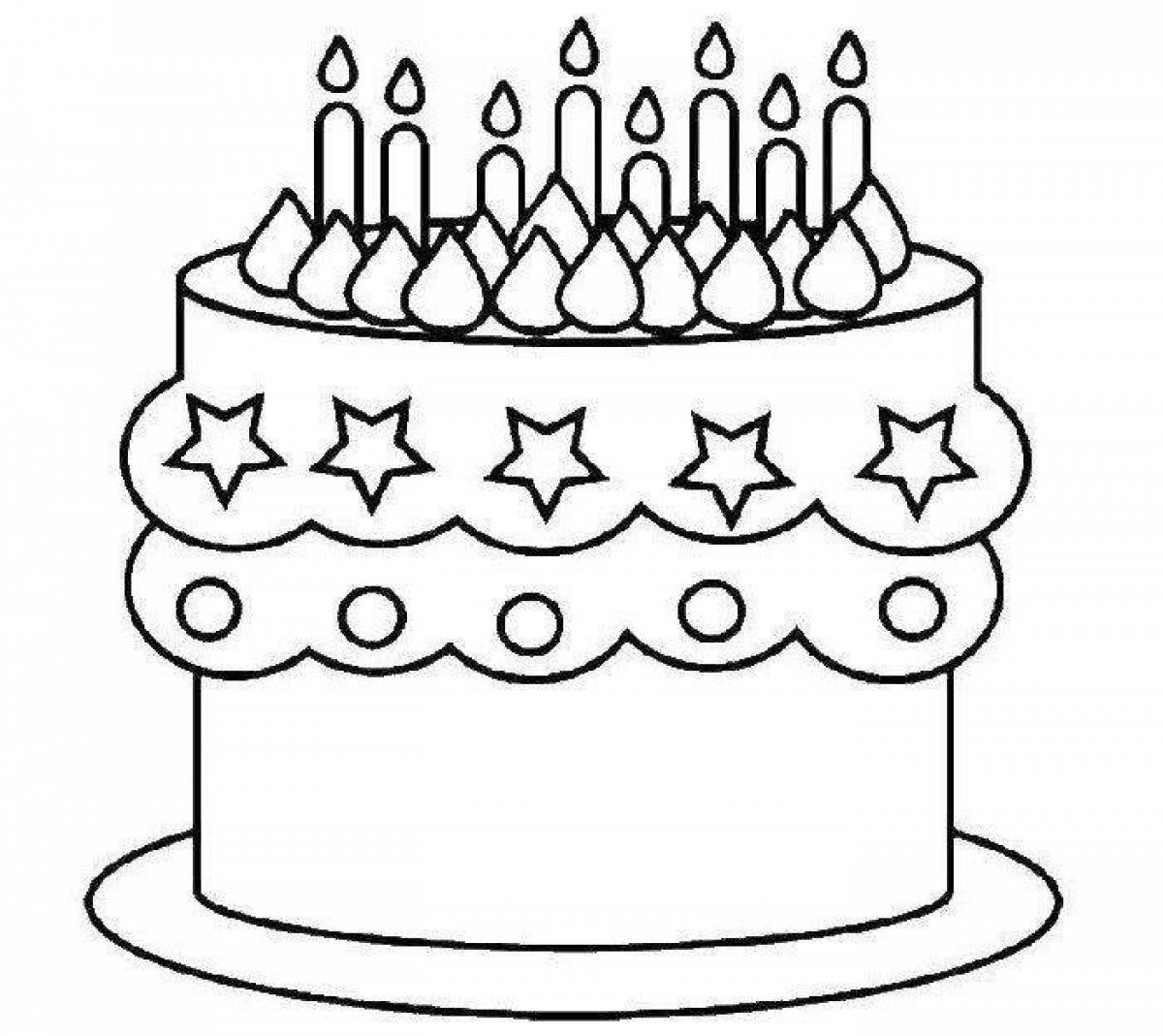 Colored birthday cake coloring book