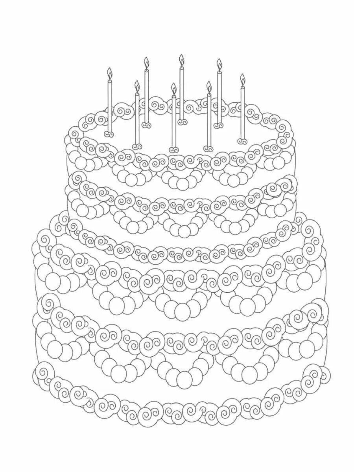 Colored explosive birthday cake coloring book