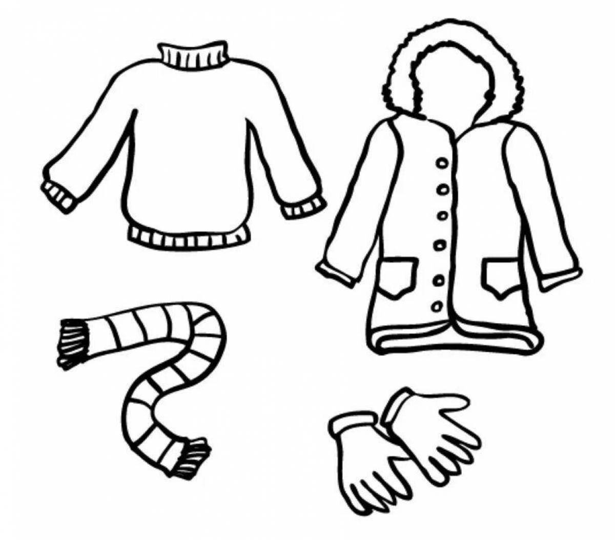 Fun coloring page for winter clothes for 4-5 year olds