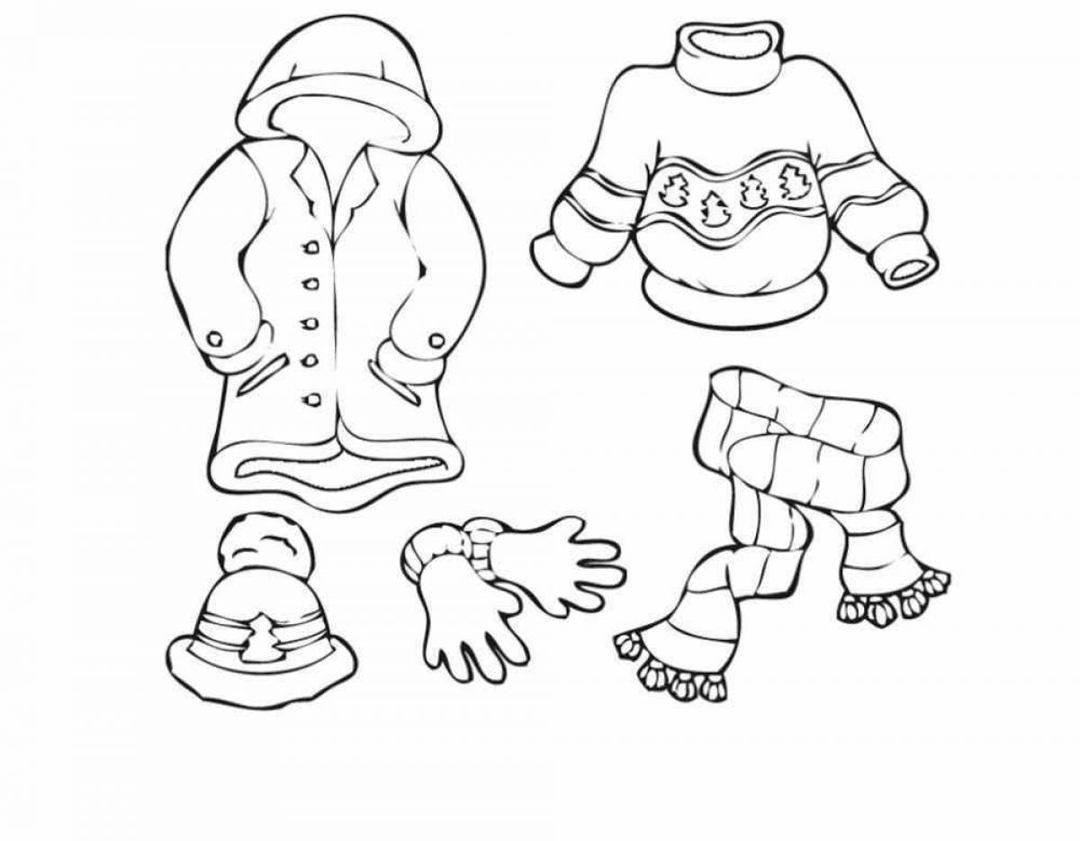 Очаровательная зимняя одежда раскраска для детей 4-5 лет