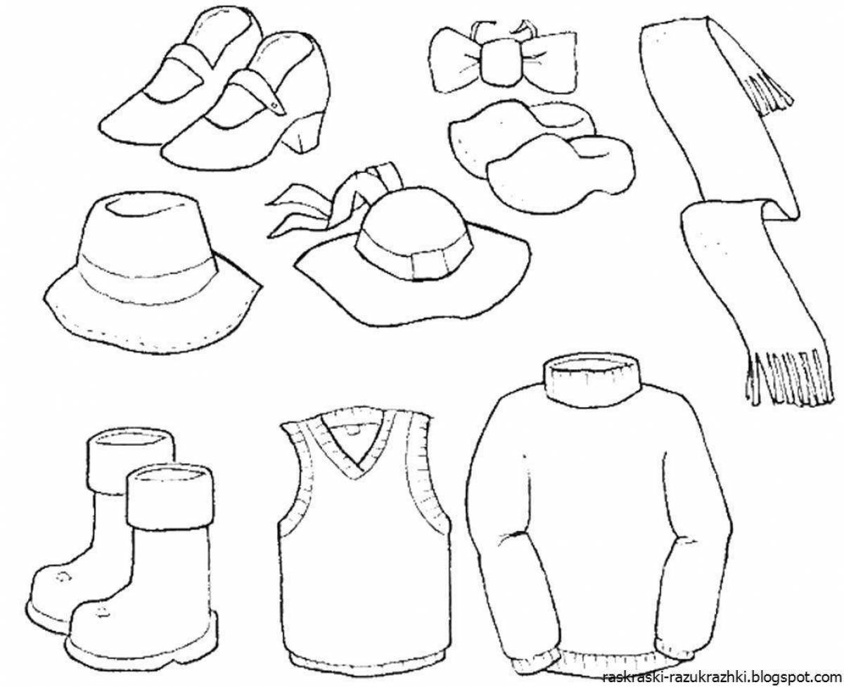 Colourful winter clothes coloring book for 4-5 year olds