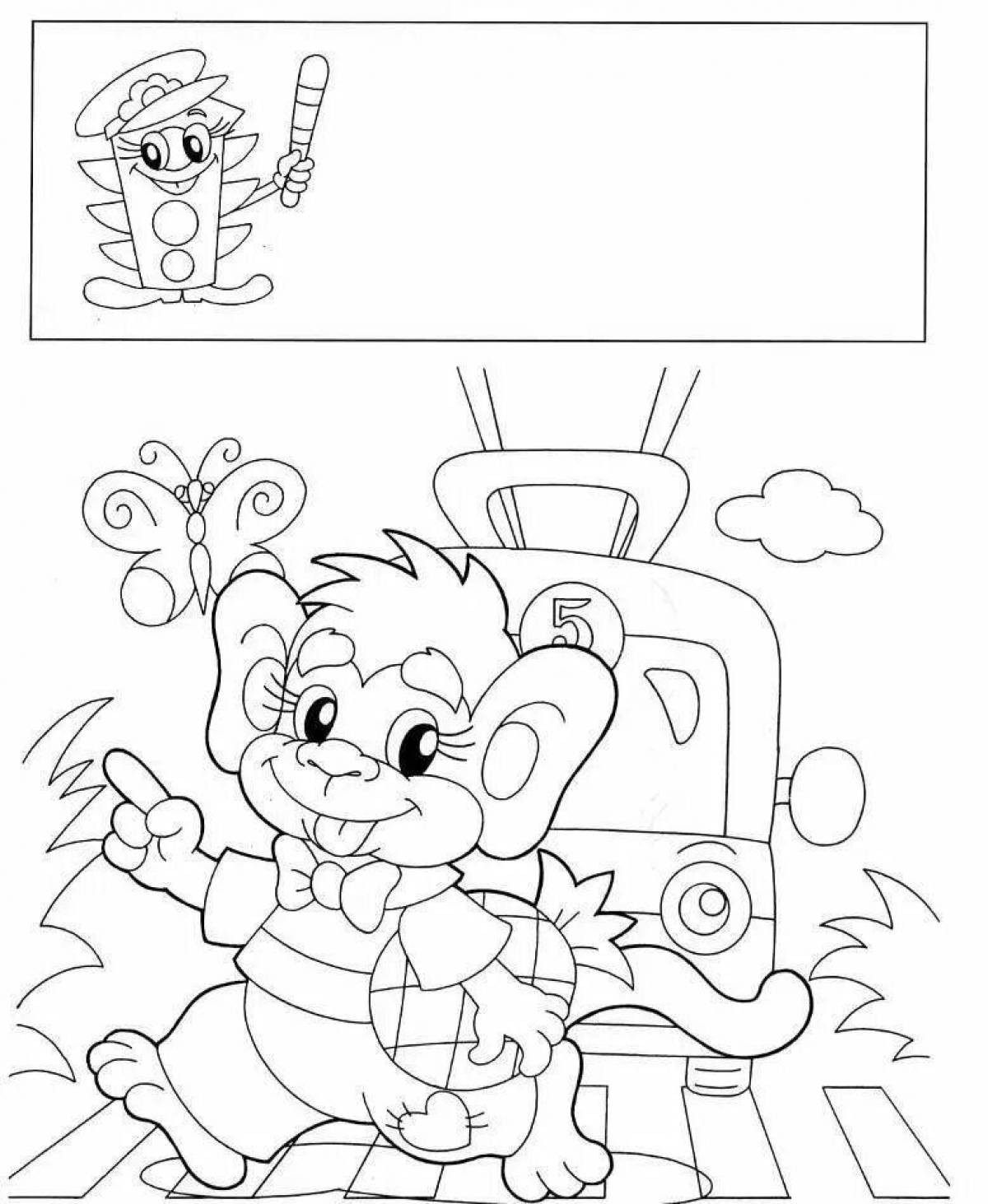 Colorful traffic rules coloring page for 5-6 year olds