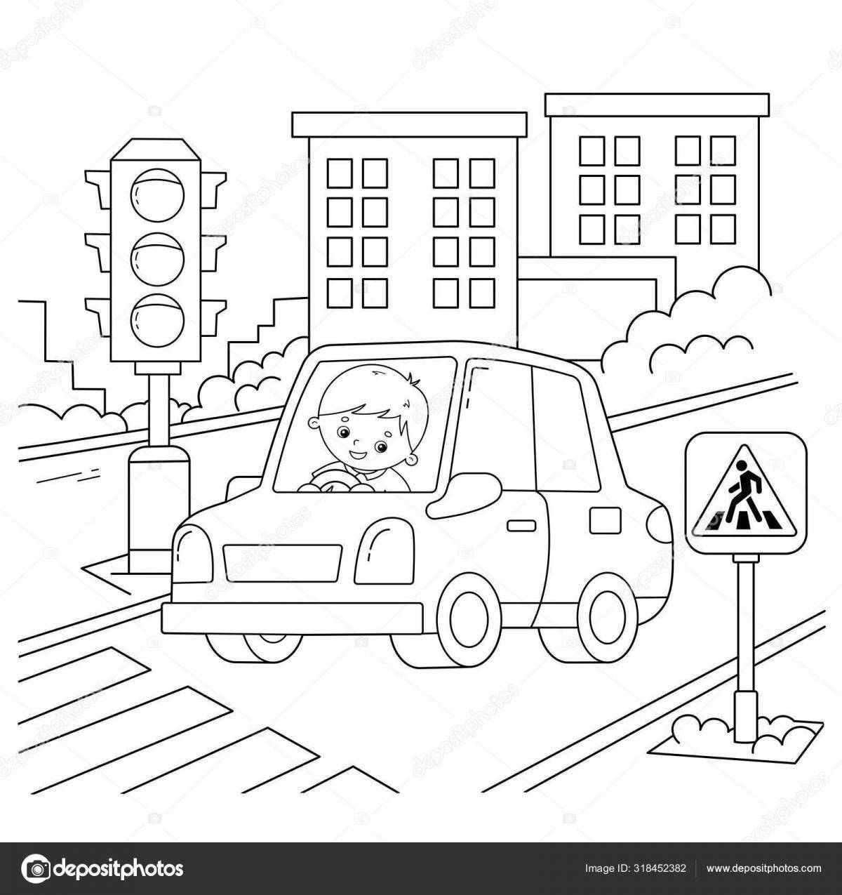 Bright traffic rules coloring for preschoolers