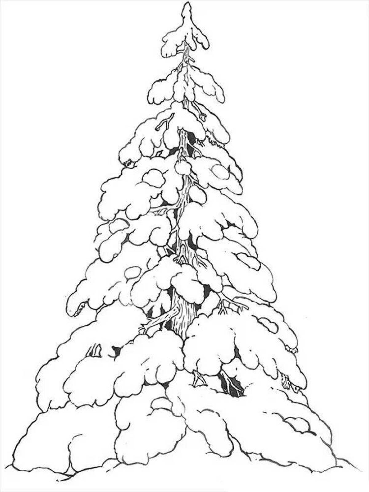 Очаровательная страница раскраски зимнего дерева