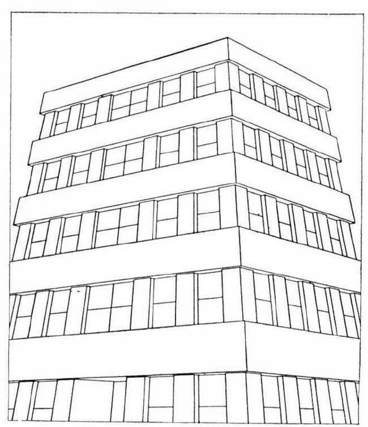 Coloring page of a magnificent high-rise building