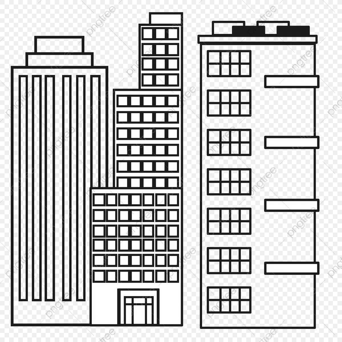 Coloring page charming high-rise building