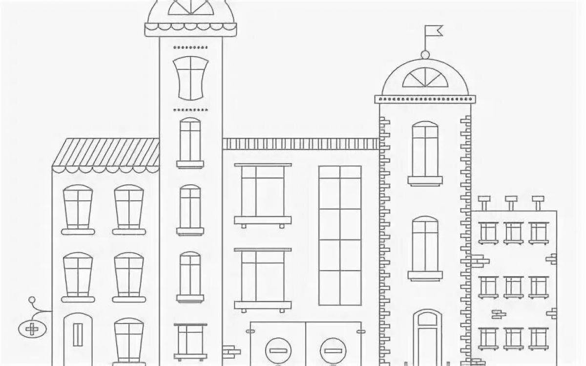 Playful apartment building coloring page
