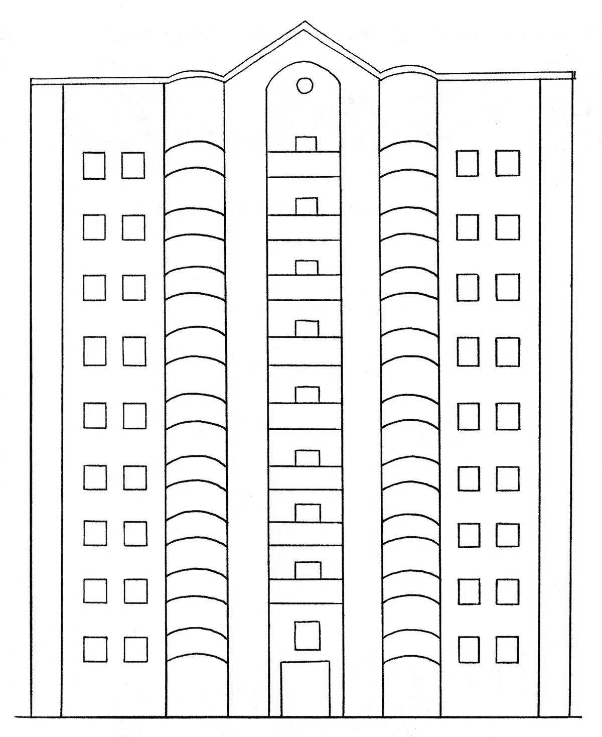 Coloring page unusual high-rise building