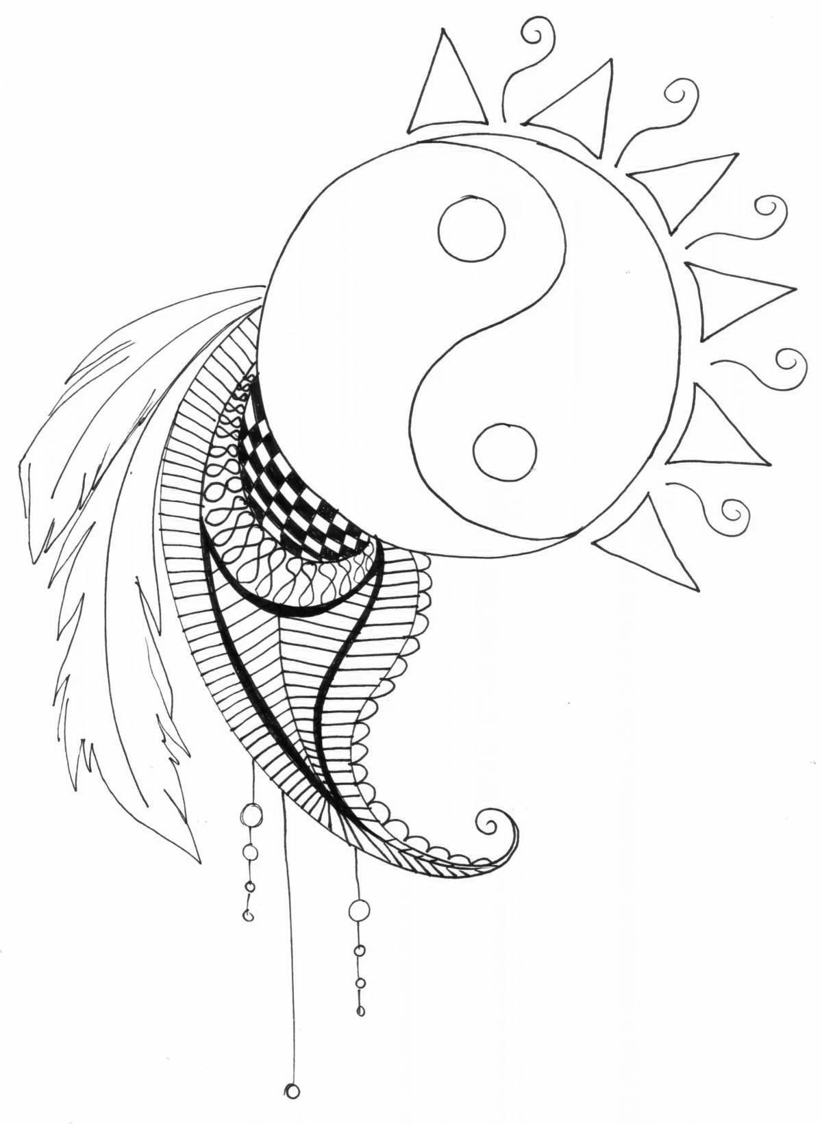 Charming yin yang coloring page