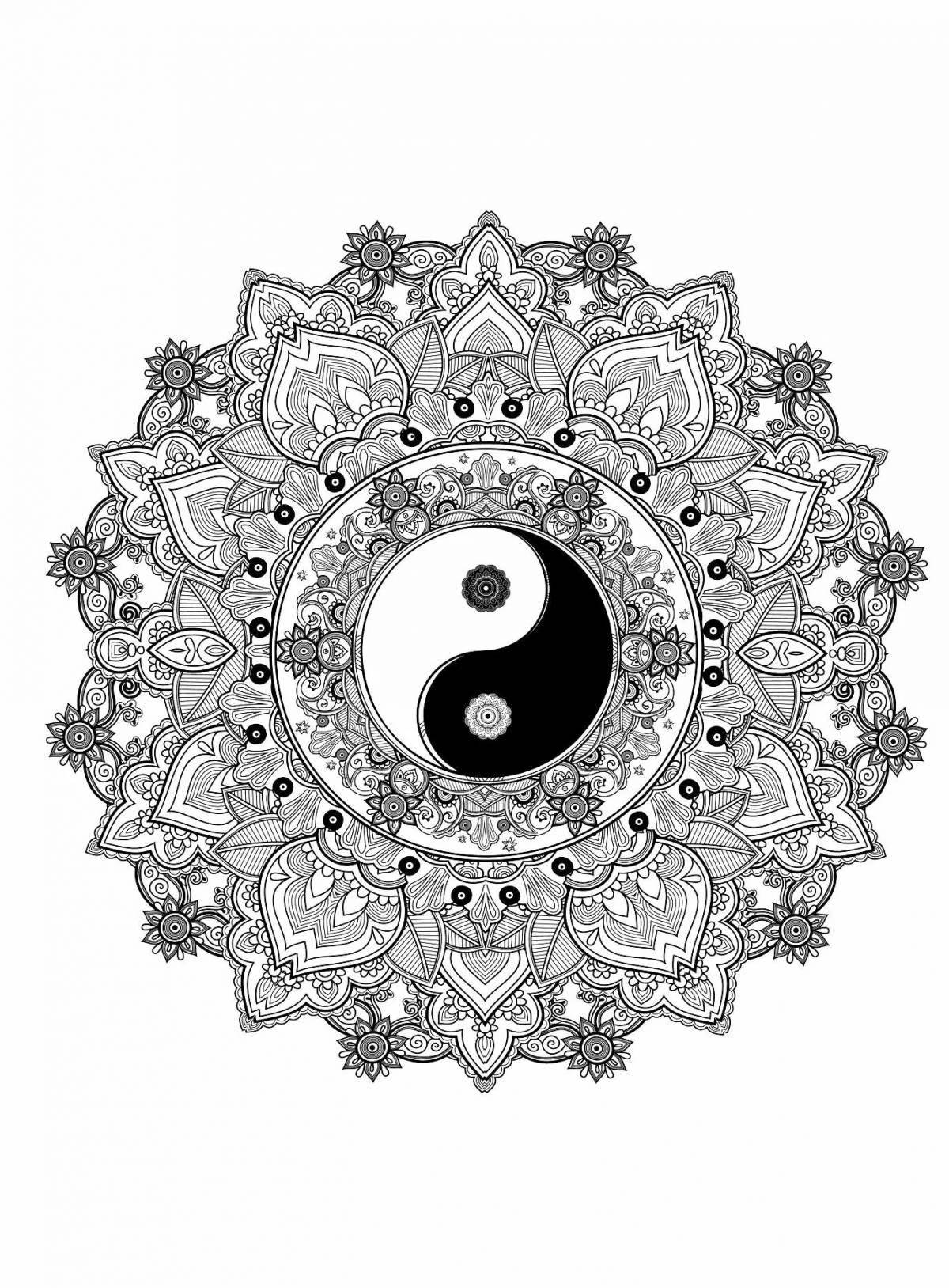 Glorious yin yang coloring page