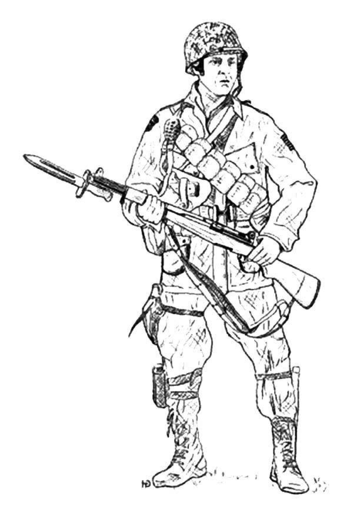 Раскраска смелый русский солдат