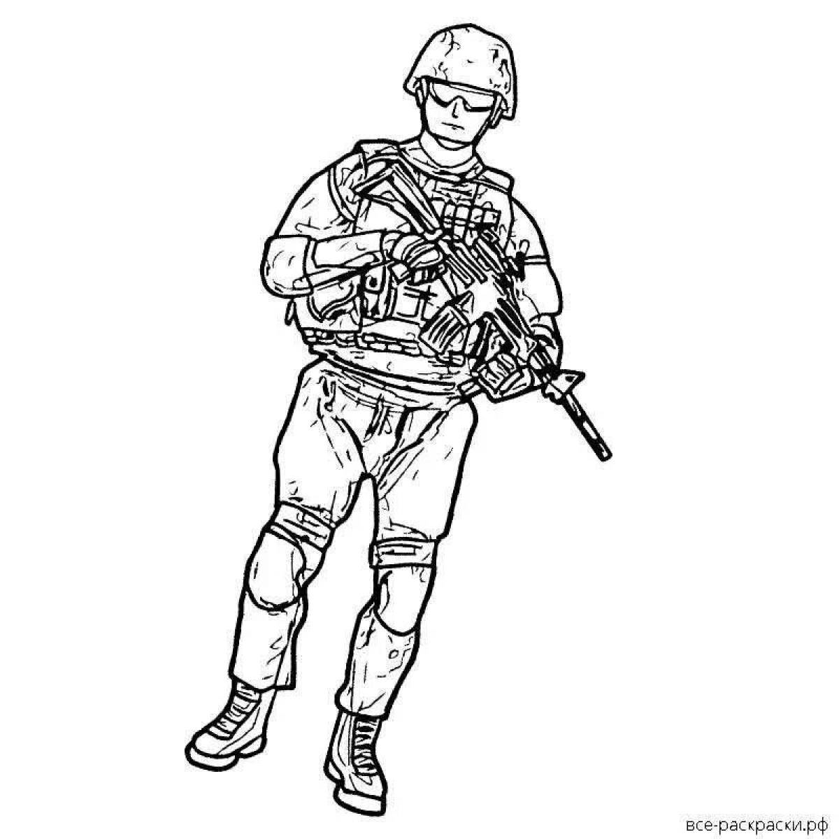 Coloring page strikingly stately Russian soldier