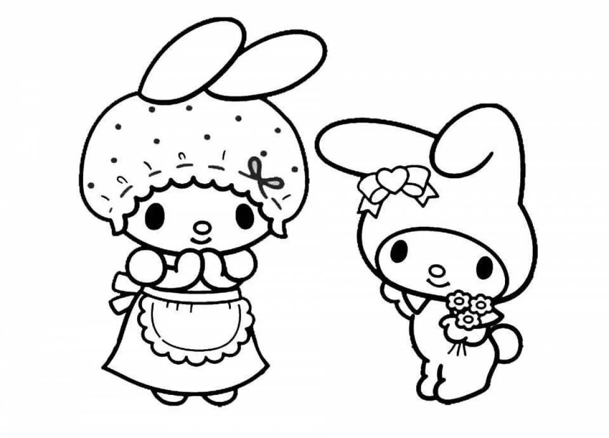 Colorful hello kitty chickens coloring page