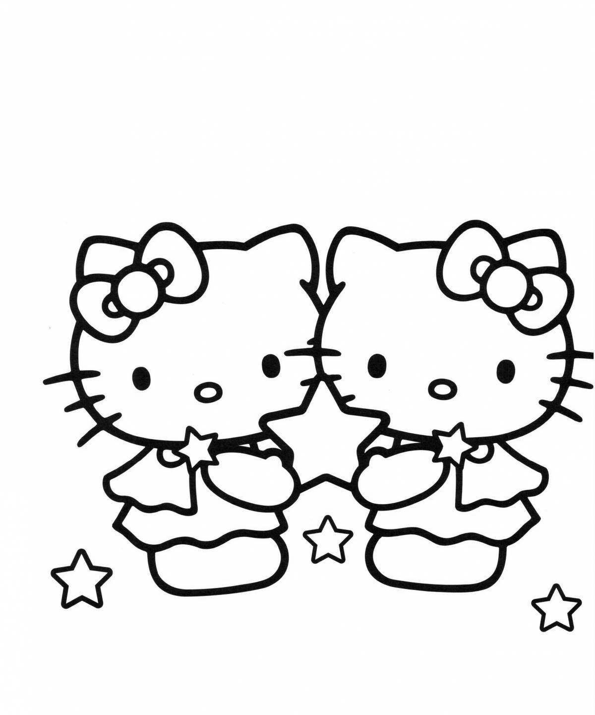 Delightful hello kitty chickens coloring pages