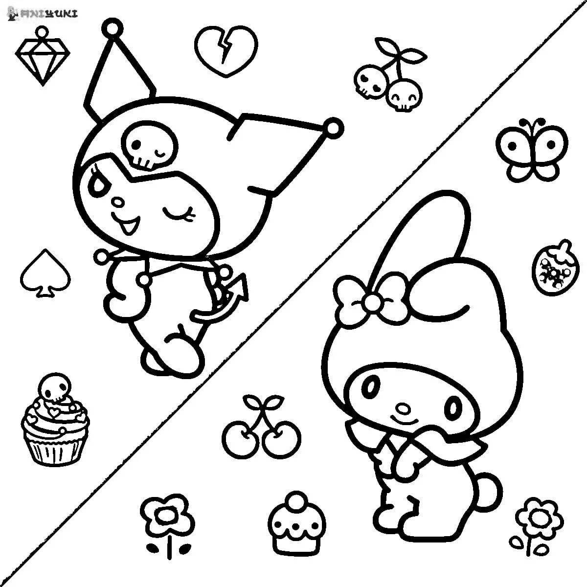 Coloring cute hello kitty chicks