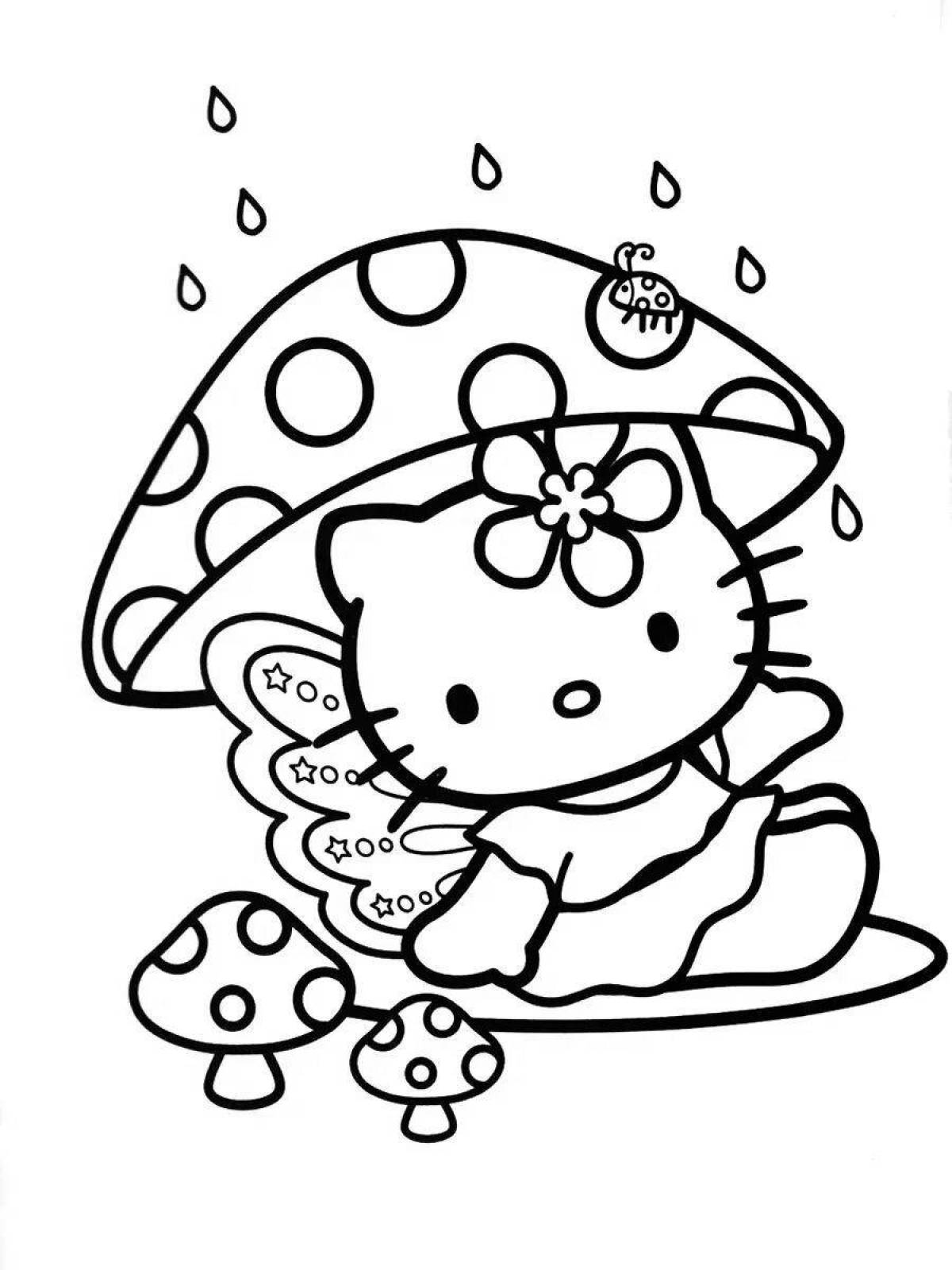 Playful hello kitty chick coloring page