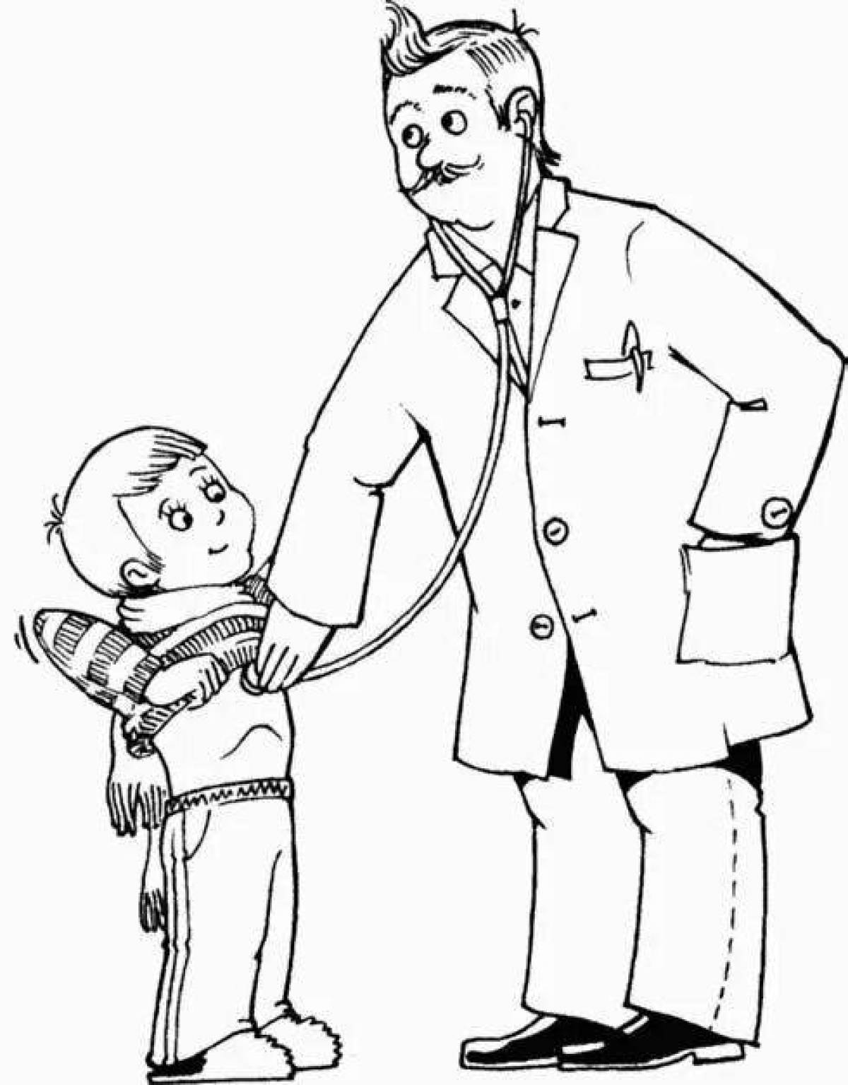 Colorful doctor coloring page for kids