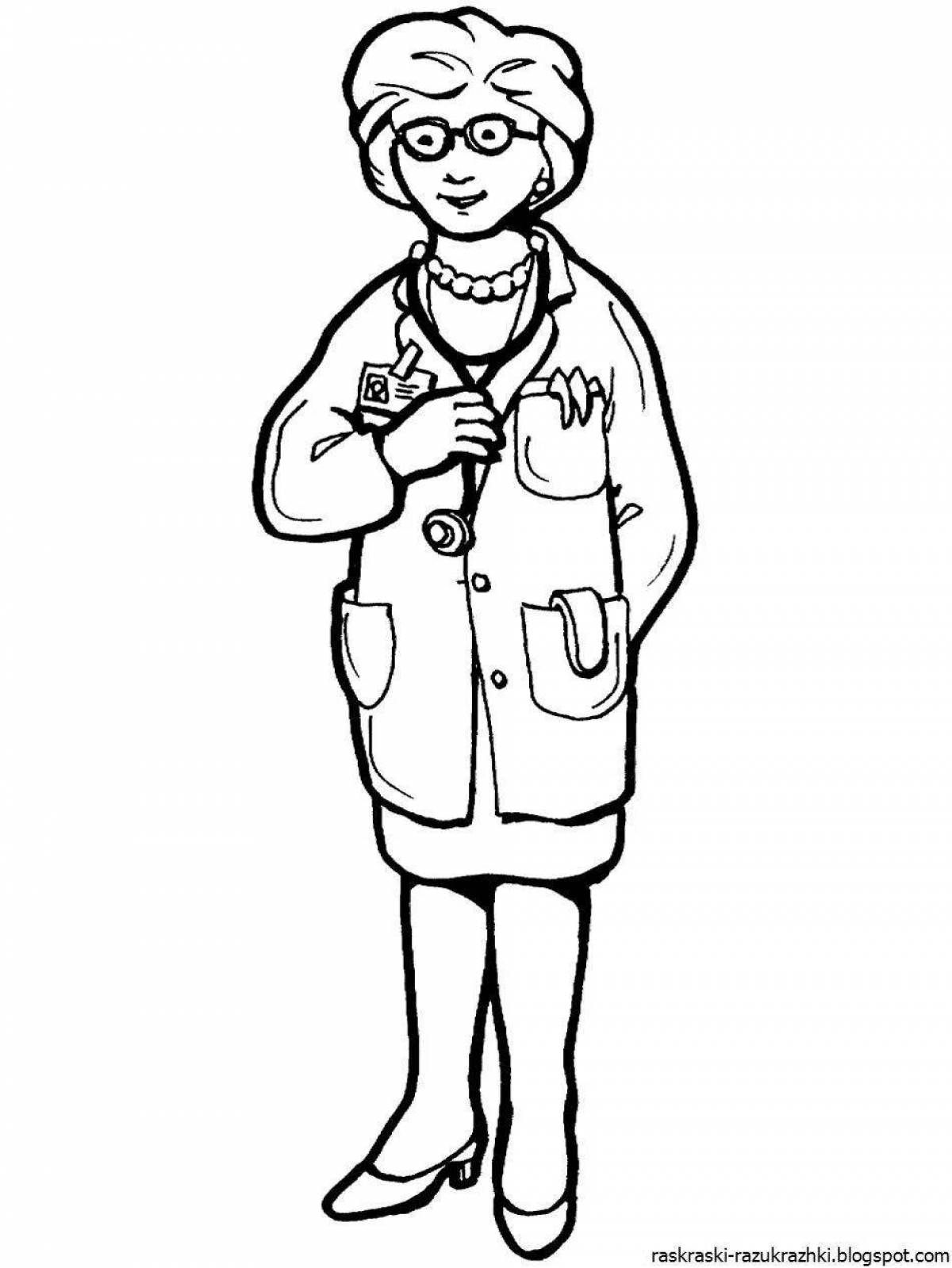Playful doctor coloring page for kids