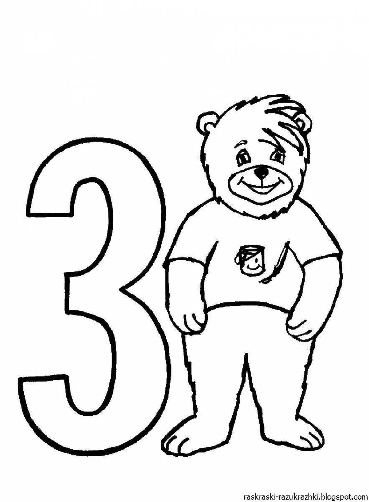 Playful coloring number 3 for kids