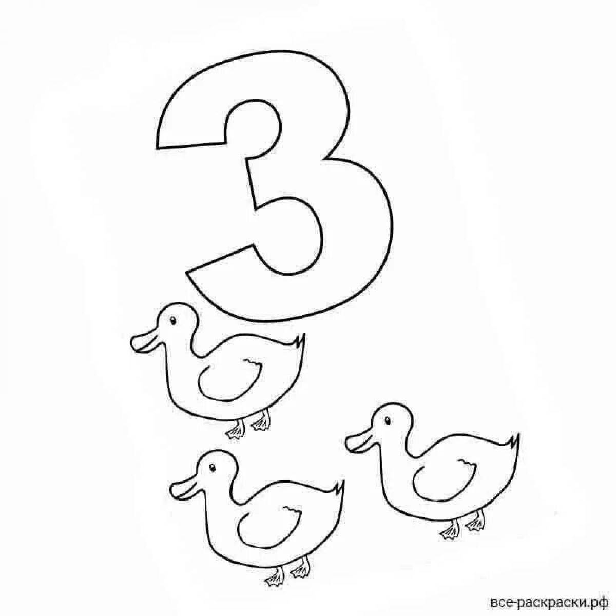 Charming coloring number 3 for kids