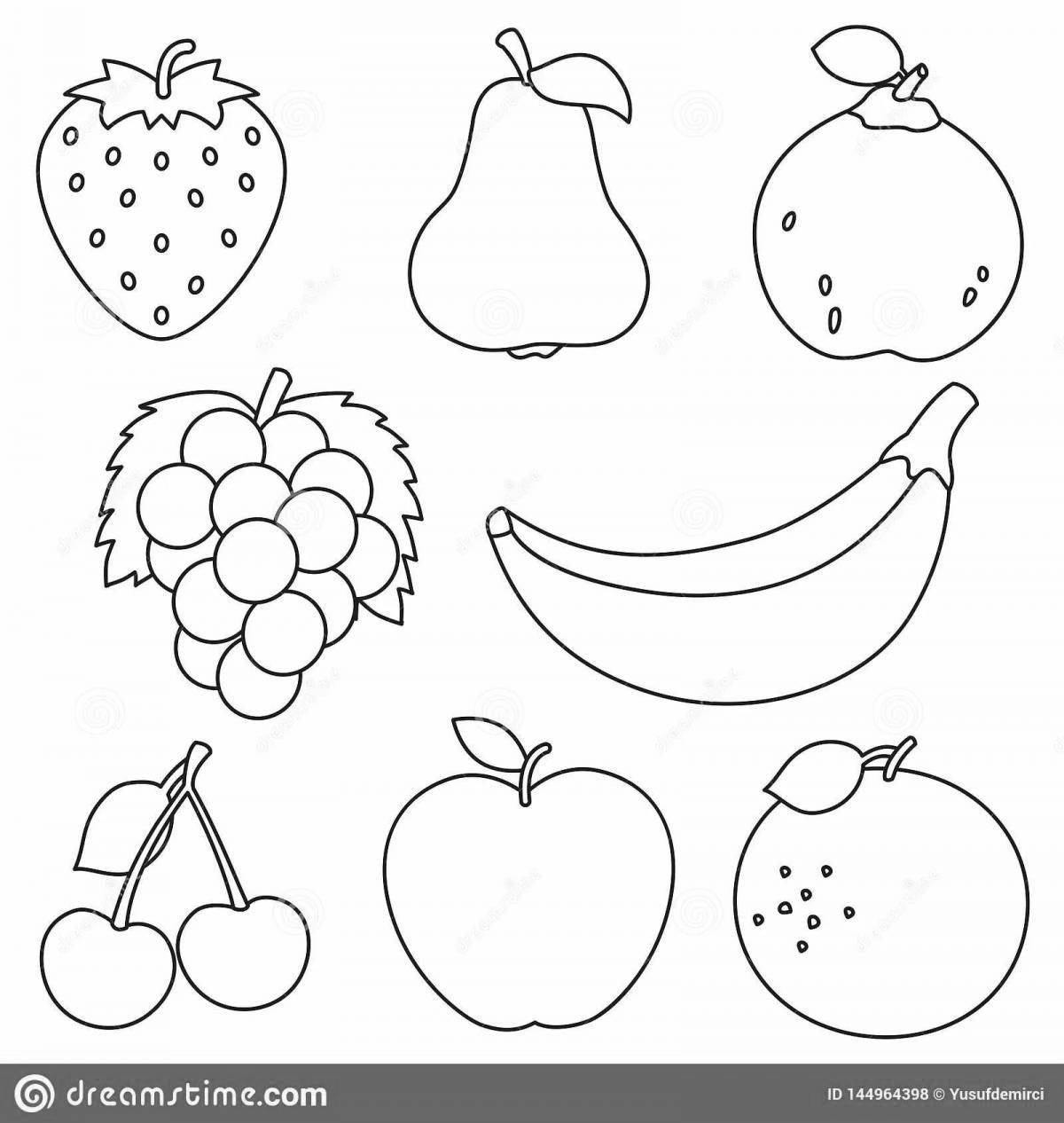 Playful fruit coloring page for 6-7 year olds