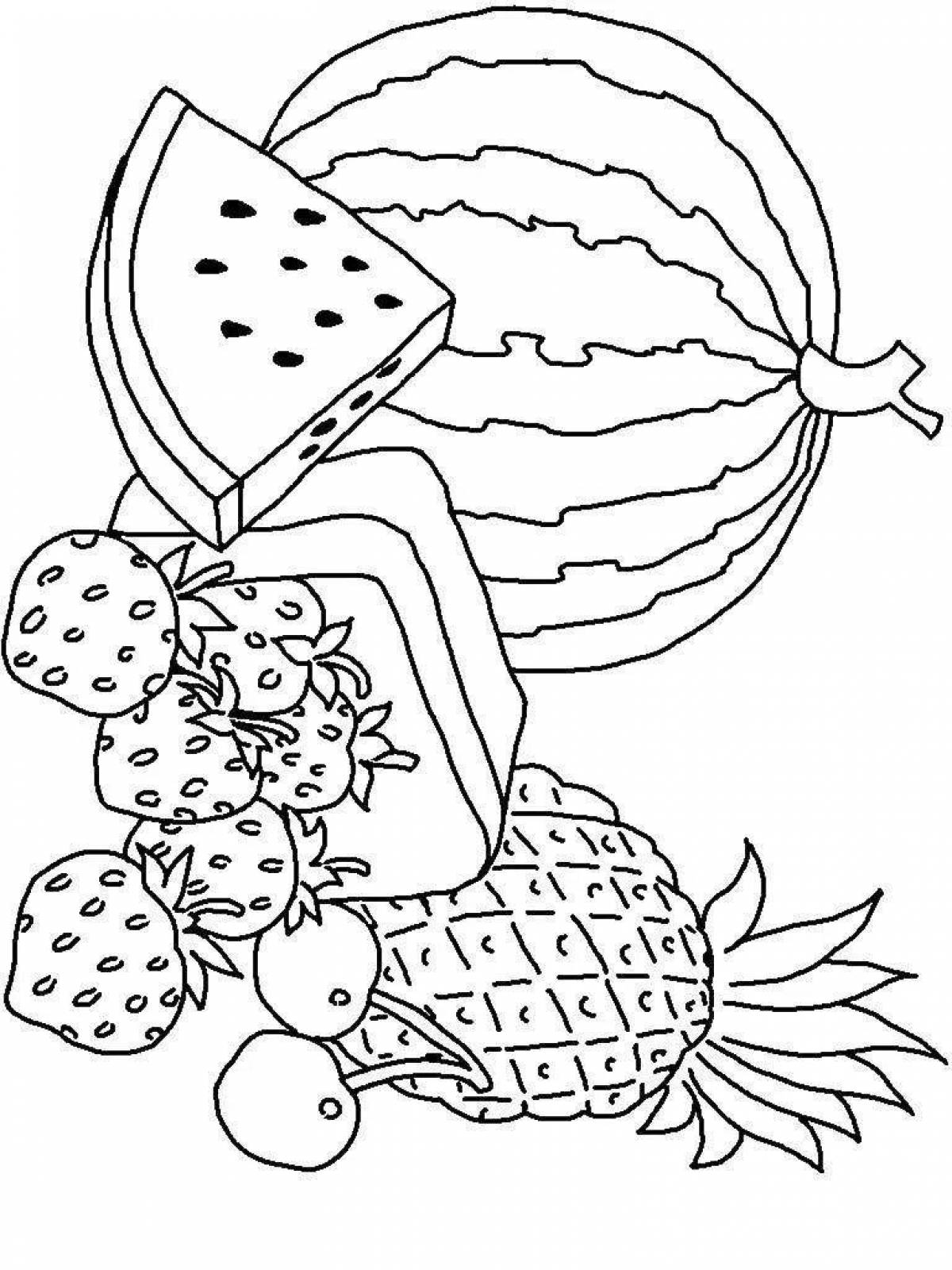 Cute fruit coloring book for 6-7 year olds