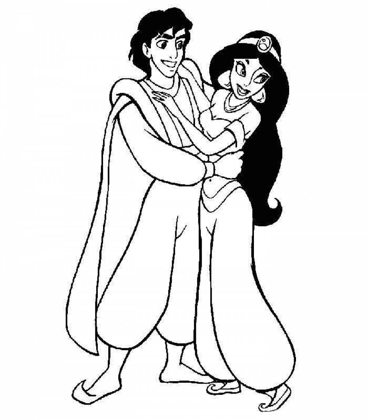Раскраска принцесса Жасмин и алладин
