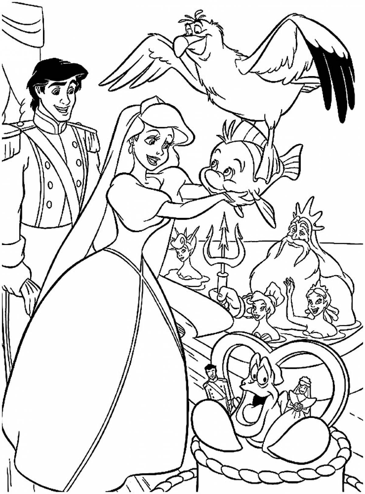 Prince and Ariel on the ship coloring