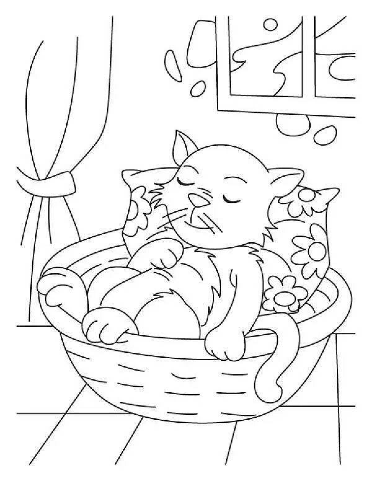Котенок в корзине рисунок карандашом