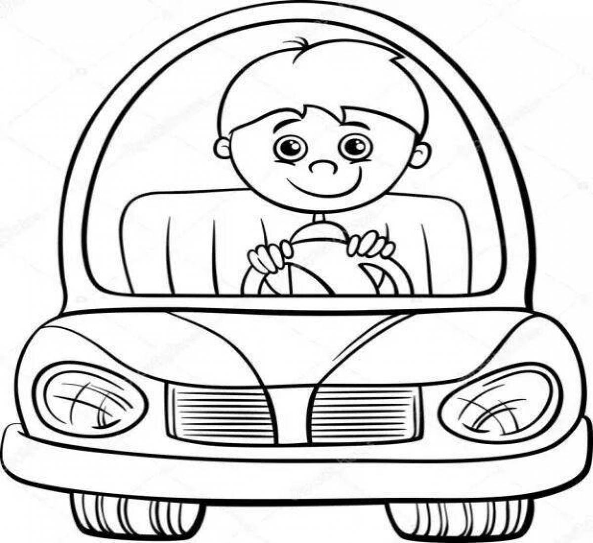 Детский рисунок папа за рулем