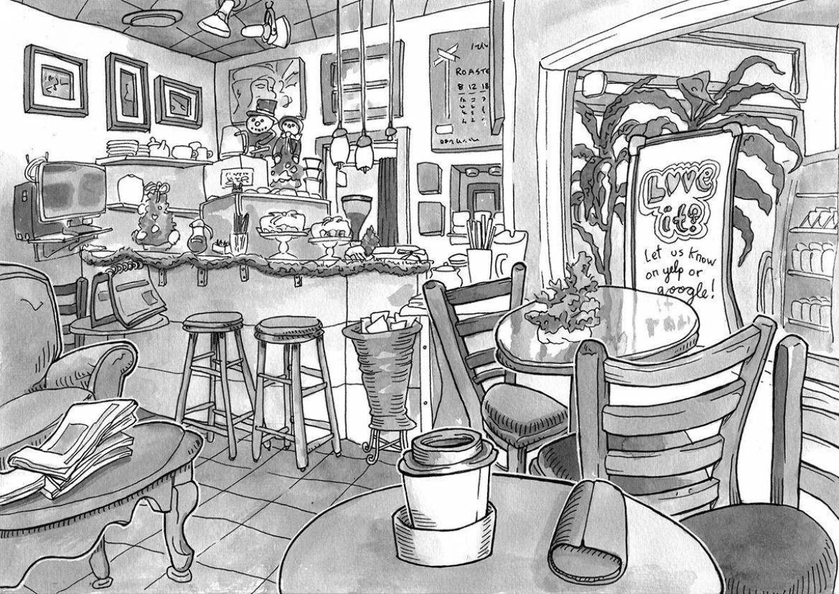 Бар рисунок. Интерьер иллюстрация. Рисованный интерьер кафе. Интерьер кафе рисунок. Кафе рисунок.