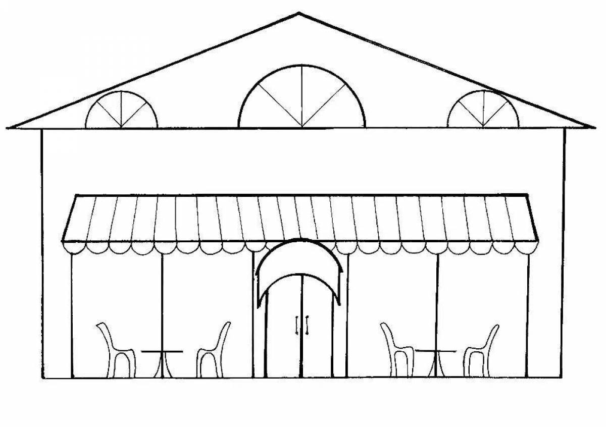 Как нарисовать магазин. Кафе раскраска для детей. Здание кафе раскраска. Раскраска ресторан. Кафе здание раскраска для детей.