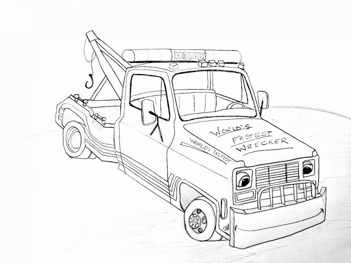 Charming pickup tow truck coloring book