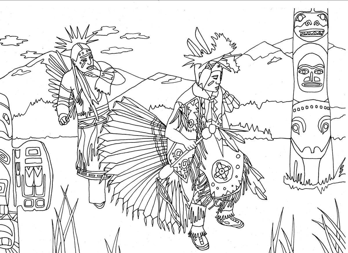 Coloring majestic fighting Indians