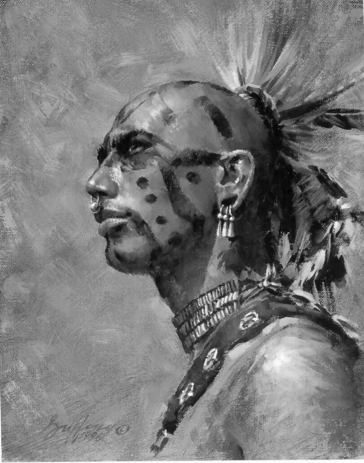 Раскраска монументальные боевые индейцы
