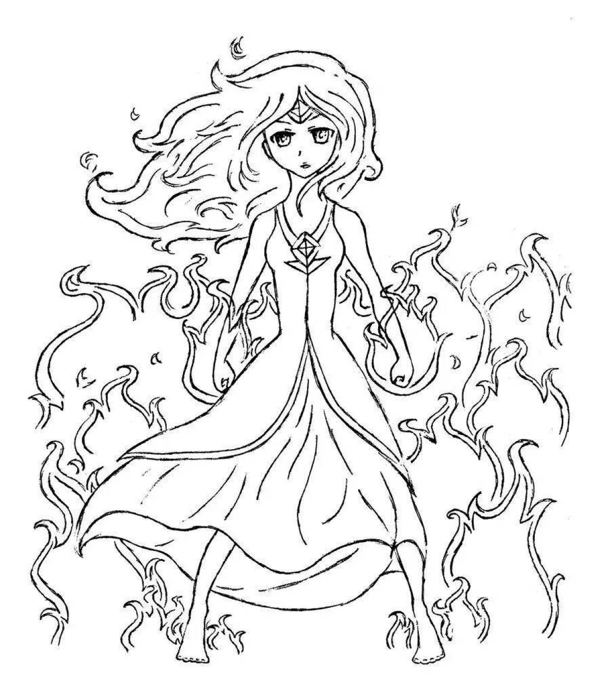 Gorgeous jumping fire coloring page