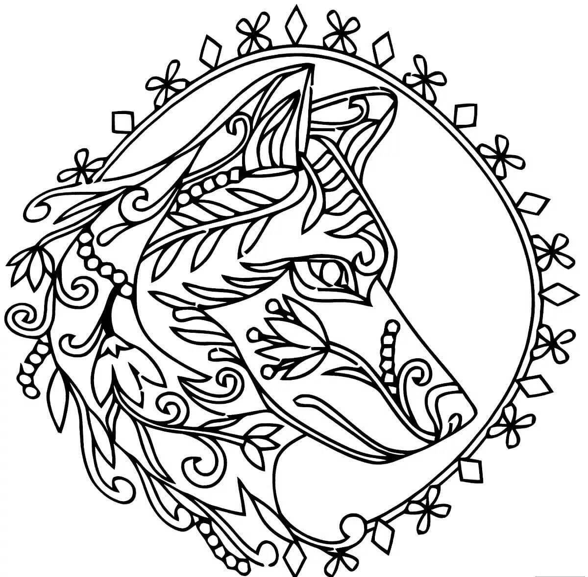 Charming coloring book antistress wolf
