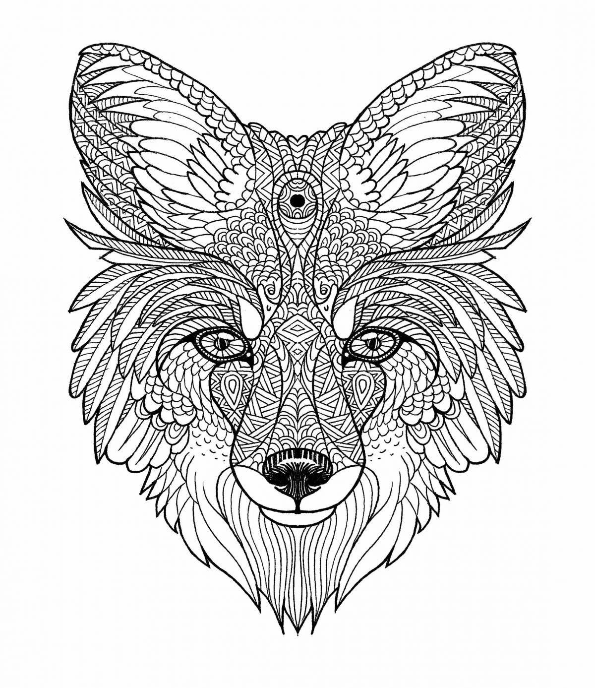 Fascinating coloring book antistress wolf