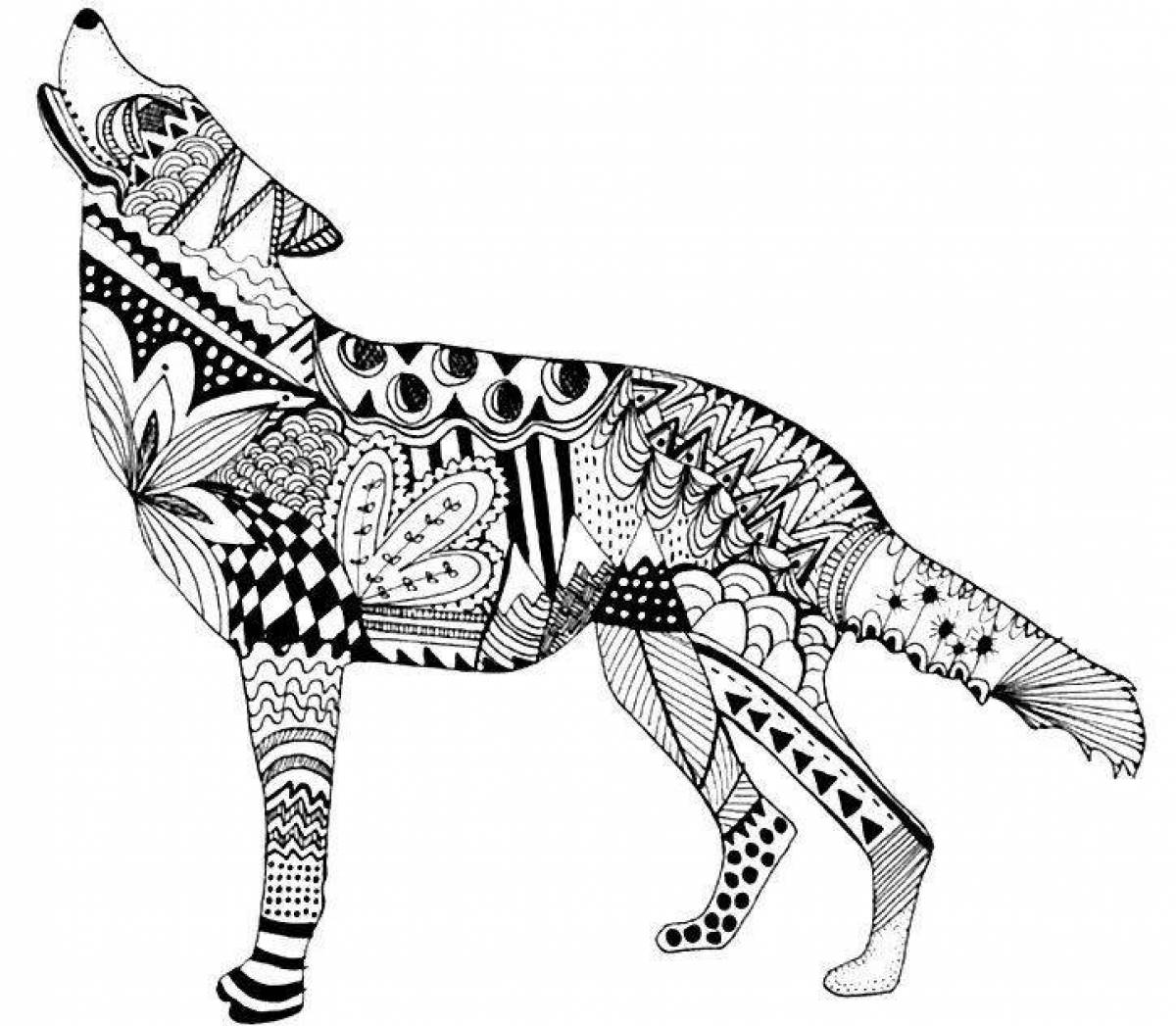 Radiant coloring page antistress wolf