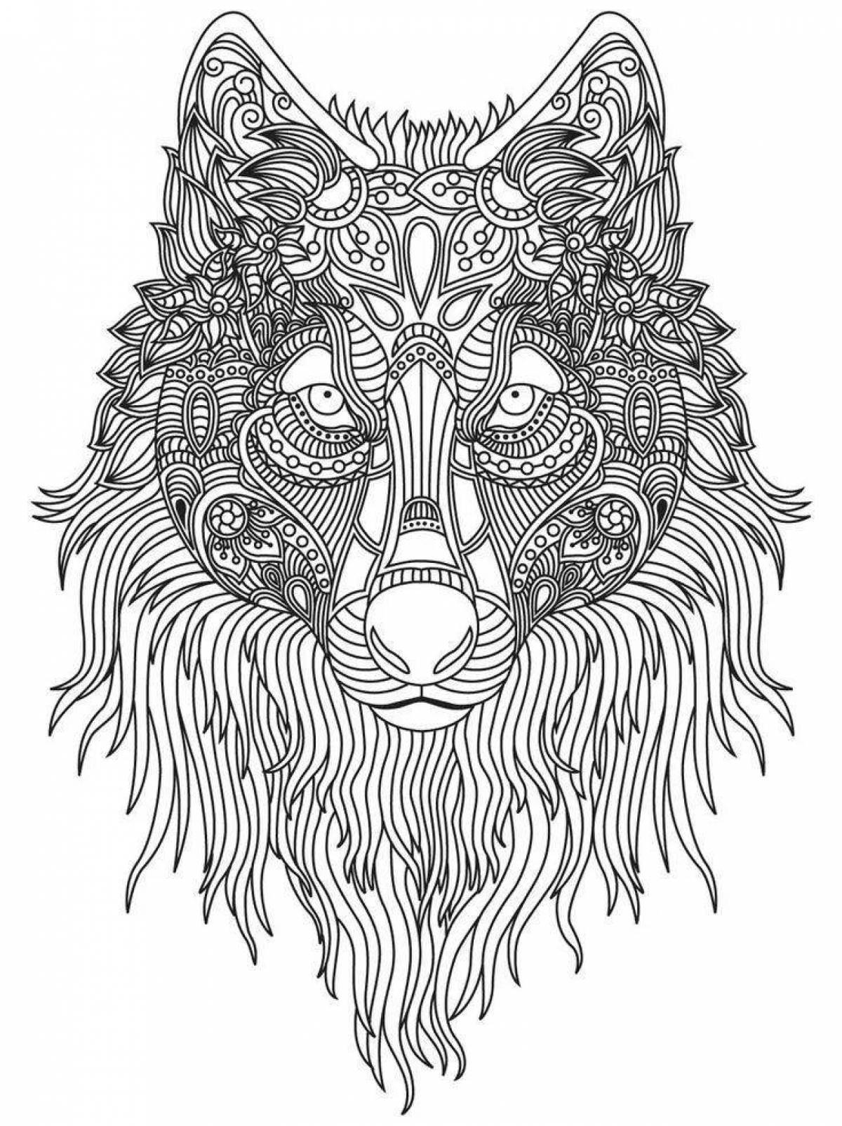 Charming coloring book antistress wolf
