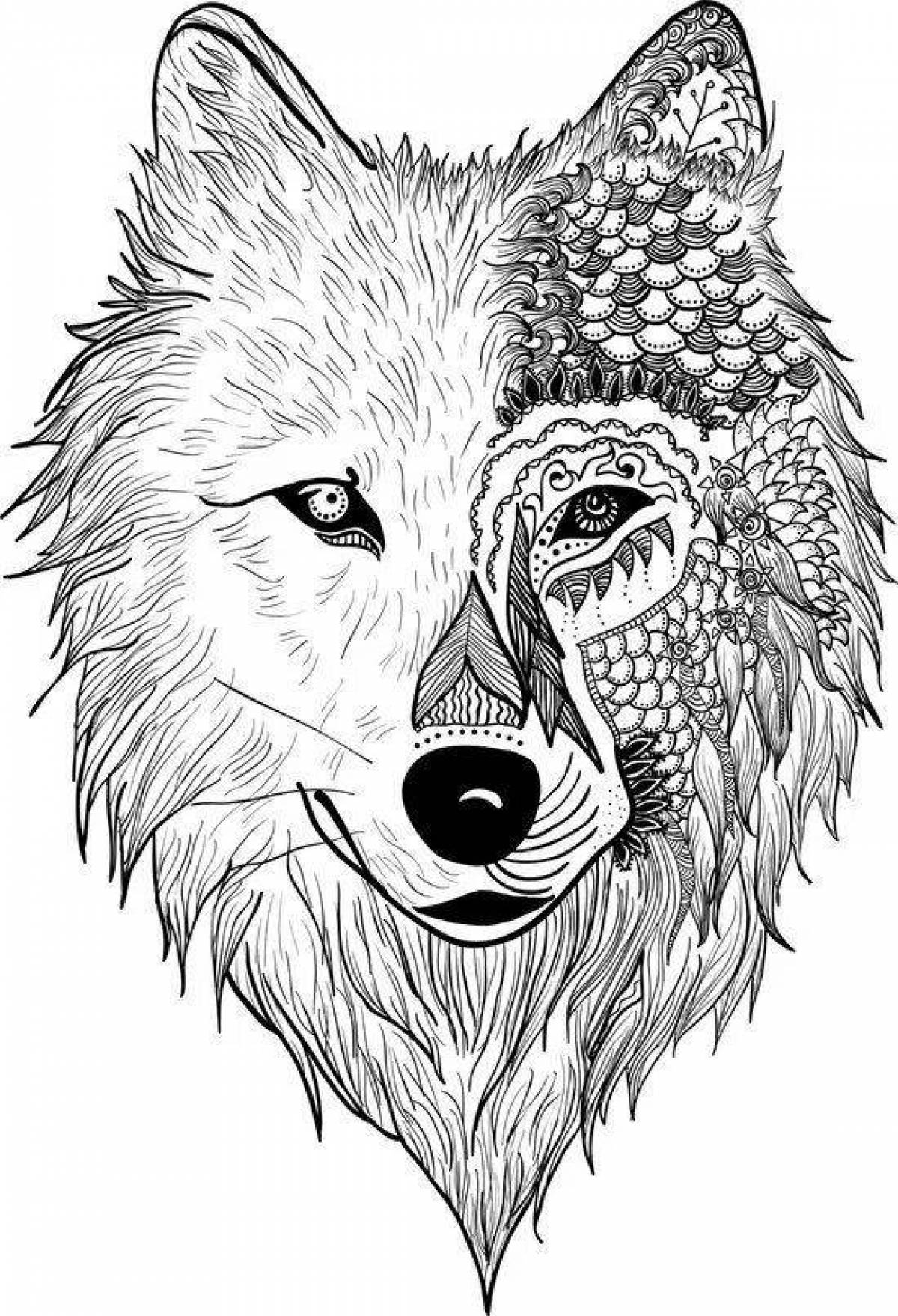 Dazzling coloring page antistress wolf
