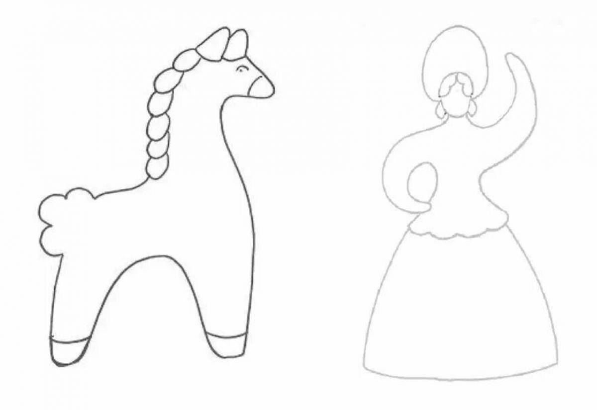 Coloring page exquisite Dymkovo horse